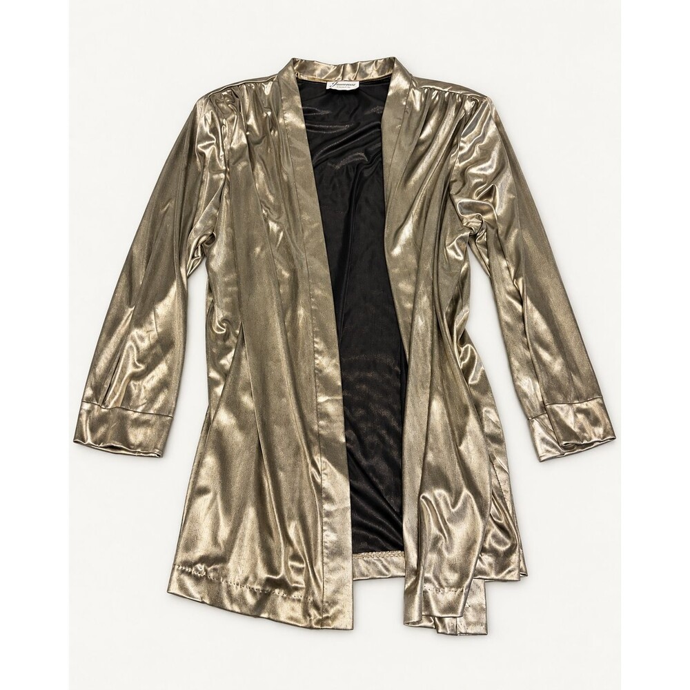 Joanna Metallic Gold Open Front Long Jacket Made in USA SEE MEASUREMENTS